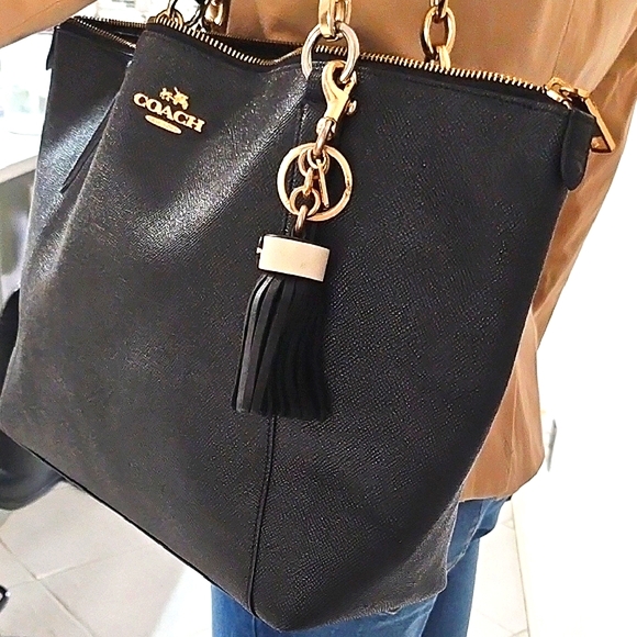 Coach Black Leather Tote with Gold Accents - Picture 6 of 16